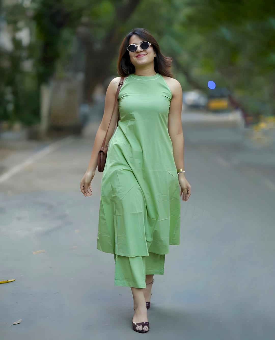 Green Cotton A-Line Halter Neck Co-Ord Set